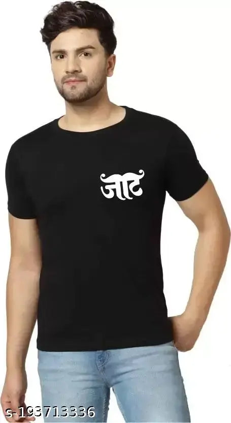 Printcomet Presents Jaat Sher Pocket Shoulder Printed Black Polyester Tshirt For Boys & Mens