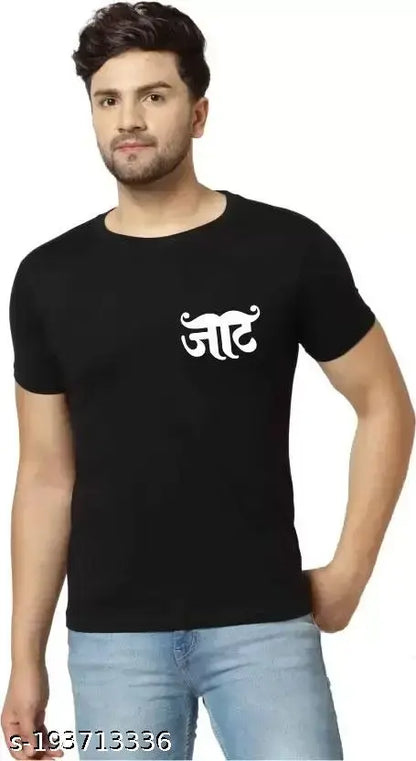 Printcomet Presents Jaat Sher Pocket Shoulder Printed Black Polyester Tshirt For Boys & Mens